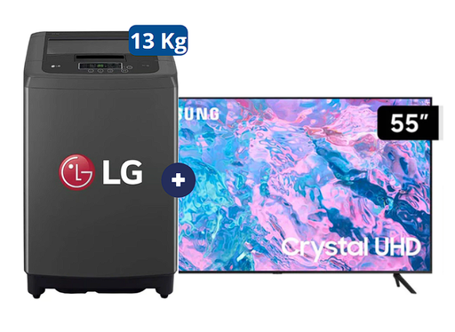 LAVADORA 13 KG Carga superior Smart Inverter Middle Black WT13BPBK Mod 2024  + Televisor Samsung Smart TV 55" Crystal UHD 4K UN55DU7000 voice control - C0587