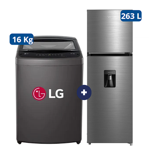 LAVADORA 16 KG Carga superior Smart Inverter Middle Black WT16BVTB Mod 2024 + Refrigeradora MIDEA MDRT385MTR46P 263Lt No frost 2 Pts Silver c/dispenser - C0617