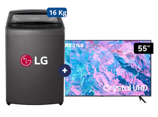 LAVADORA 16 KG Carga superior Smart Inverter Middle Black WT16BVTB Mod 2024  + Televisor Samsung Smart TV 55" Crystal UHD 4K UN55DU7000 voice control - C0622