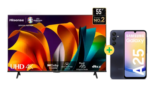 Televisor HISENSE Led 55" Smart TV 55A6N + Celular Samsung Galaxy A25 128GB 6GB RAM Negro - C0635