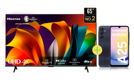 Televisor HISENSE Led 65" Smart TV 65A6N + Celular Samsung Galaxy A25 128GB 6GB RAM Negro - C0636