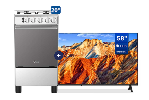 Televisor BGH Smart TV 58" ANDROID TV 4k ULTRAHD B5824UK6AIP + COCINA MIDEA 20" MGS20 4 HORNILLAS HIERRO CON CONEXIÓN  - C0649