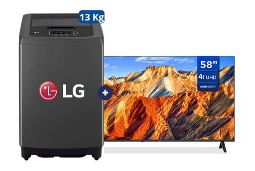 Televisor BGH Smart TV 58" ANDROID TV 4k ULTRAHD B5824UK6AIP + LAVADORA LG 13 KG Smart Inverter Middle Black WT13BPBK Mod 2024 - C0650