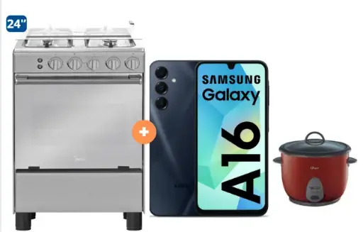 COCINA MIDEA 24" 4 HORNILLAS MGS24 SILVER CUBIERTA INOX CON INSTALACIÓN + CELULAR SAMSUNG A16 4gb, 128 GB  +OLLA ARROCERA OSTER 1.8 LTS - 4507184 - 10