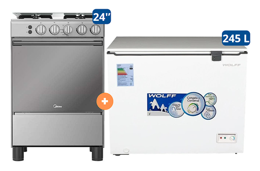 COCINA MIDEA 24" 4 HORNILLAS MGS24 SILVER CUBIERTA INOX CON INSTALACIÓN + CONGELADORA  WOLFF 245 Lt CON LLAVE BLANCA - 4507184 - 10