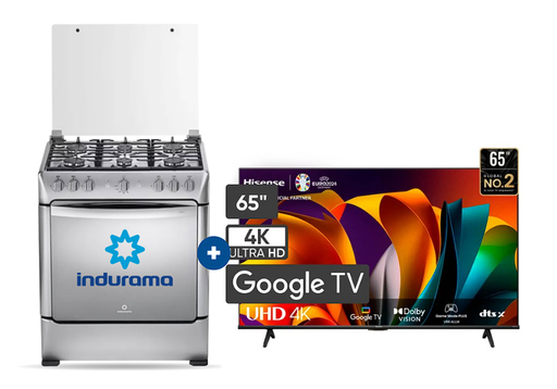 COCINA INDURAMA 30" 6 HORNILLAS PARMA Con Conexión + Televisor HISENSE 65" UHD 4K Smart 65A6NA GOOGLE TV VOICE CONTROL - C0666