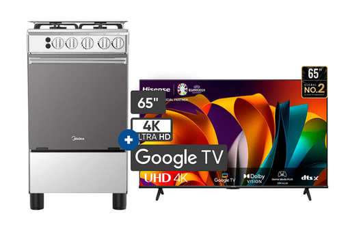 COCINA MIDEA 20" MGS20 4 HORNILLAS HIERRO  CON CONEXIÓN + TELEVISOR HISENSE 65" 4K UHD GOOGLE TV SMART 65A6NA  - 4507283 - 1