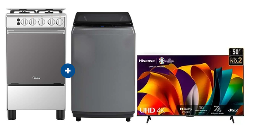 COCINA MIDEA 20" MGS20 4 HORNILLAS HIERRO CON CONEXIÓN + LAVADORA MIDEA 10KG SILVER MA200W + Televisor HISENSE 50"UHD 4K Smart 50A6N Vidaa - 4507283 - 7