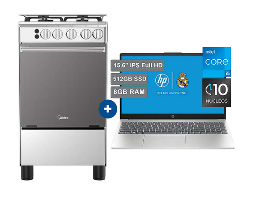 COCINA MIDEA 20" MGS20 4 HORNILLAS HIERRO con instalación+ Laptop HP Laptop 15-fd0055la,15.6"FHD   Intel® Core I5 12va, 8gb Ram, 512gb Ssd, hd 15.6", plateado Natural, Windows 11 - 4507284 - 5