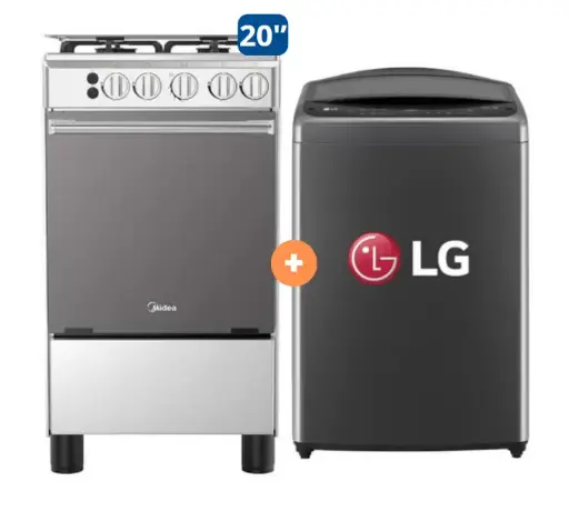 COCINA MIDEA 20" 4 HORNILLAS MGS20FO Silver cubierta inox con instalación + LAVADORA LG 19 KG WT19BV6T Mod 2024 Carga superior Smart Inverter  Middle Black - 4507284 - 7