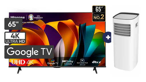 AIRE ACONDICIONADO PORTATIL MIDEA 12,000 BTU 3 en 1(a/c, ventilador, deshumedecedor) blanco +   Televisor HISENSE 65" 65A6NA UHD 4K Smart GOOGLE TV VOICE CONTROL - C0675