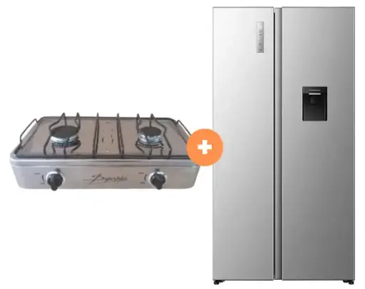 COCINA "SUPERIOR" DE MESA  2 HORNILLAS, ACERO BRILLANTE,POTENCIA 1.95KW x 2 CON CONEXIÓN + REFRIGERADORA INDURAMA  508 Lt SIDE BY SIDE Ri-788DI INVERTER CON DISPENSADOR Croma - 4507367-11