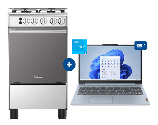 COCINA MIDEA 20" MGS20 4 HORNILLAS HIERRO + Laptop lenovo Ideapad 3 15" i3 12VA 8GB 512 SSD  Windows 11 FROST BLUE - 4507283 - 4