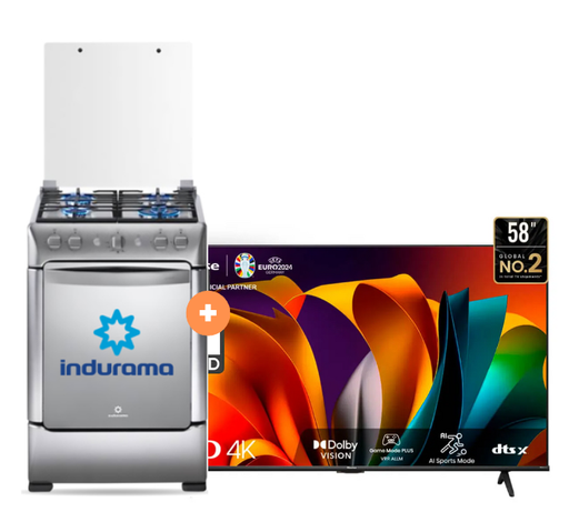 COCINA INDURAMA 24" 4 HORNILLAS GRANADA + Televisor HISENSE 58" Smart 58A6N 4K UHD Vidaa + Caja China Mr Grill mini 5 Nogal - 4506408-1