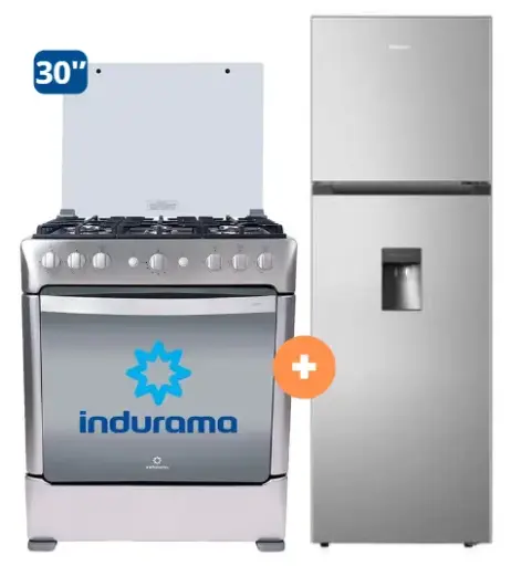 Cocina Indurama 30'' 6 Hornillas Parma Con Conexión +  Refrigeradora HISENSE 246 Lts con dispenser No frost  GRIS RT319WL6B - 4504510 - 12