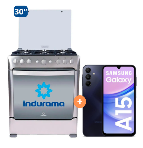 COCINA INDURAMA 30" 6 HORNILLAS PARMA CON CONEXIÓN + Celular Samsung Galaxy A15 Negro de 256 GB 8 GB RAM - 4505359