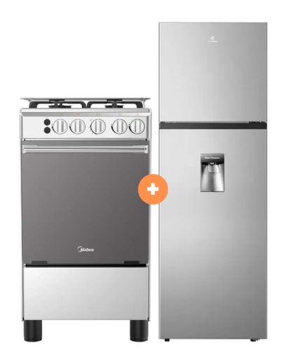 COCINA MIDEA 20" MGS20 4 HORNILLAS HIERRO CON CONEXIÓN  + Refrigeradora INDURAMA RI-389DI  246 lts INVERTER CON DISPENSADOR Croma - 4507098 -8