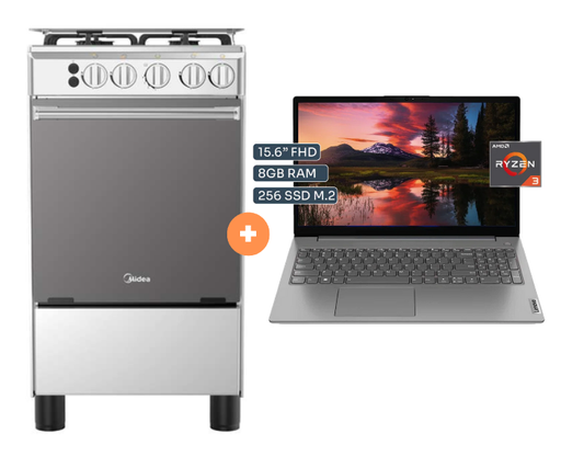 COCINA MIDEA 20" 4 HORNILLAS MGS20 Silver cubierta inox con instalación + Laptop Lenovo V15 G4 AMN 15.6" FHD, AMD RYZEN 3 - 7320U, 8GB DDR5, 256 GB SSD  Windows 11 Gris. - 4507098 - 1