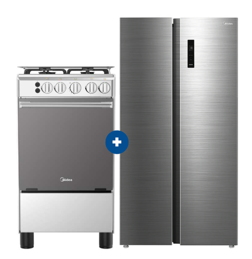 COCINA MIDEA 20" MGS20 4 HORNILLAS HIERRO CON CONEXIÓN + Refrigeradora Midea Side By Side 511 L Color Inox - 4507283-2
