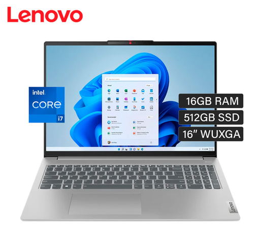 LAPTOP LENOVO IDEAPAD SLIM 16"WUXGA 8va Gen, INTEL CORE I7-13620H 16GB RAM 512GB SSD WINDOWS 11 HOME CLOUD GREY