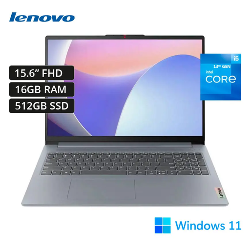 LAPTOP LENOVO IDEAPAD SLIM 3, 15.6" FHD, Intel® Core™ i5-1335U 13ava generación 16GB RAM 512GB SSD WINDOWS 11 HOME ARTIC GREY 15IRU8