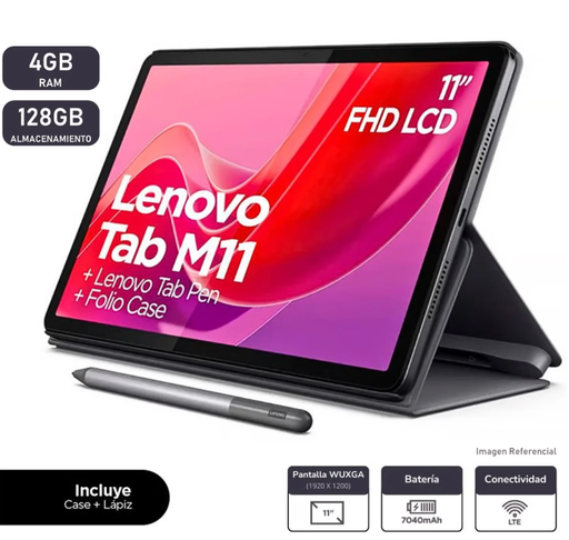 Tablet Lenovo TB330FU Tab M11 11" WUXGA (1920x1200) IPS 400nits,90HZ WIFI 4GB 128GB Lapiz y Funda