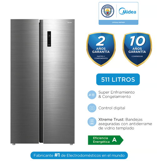 Refrigeradora Midea Side By Side 511 L Color Inox - MDRS710FGR46PE