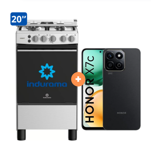 COCINA INDURAMA 20" 4 HORNILLAS CASSAT +  CELULAR HONOR X7C 6.8" 256GB 8GB RAM COLOR MIDNIGHT BLACK/MOONLIGTH WHITE - 4507177 - 2