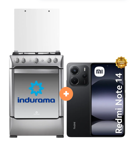 COCINA INDURAMA 24" 4 HORNILLAS GRANADA CON CONEXIÓN +  CELULAR REDMI NOTE 14 NEGRO 8GB RAM 256GB - 4506401-1