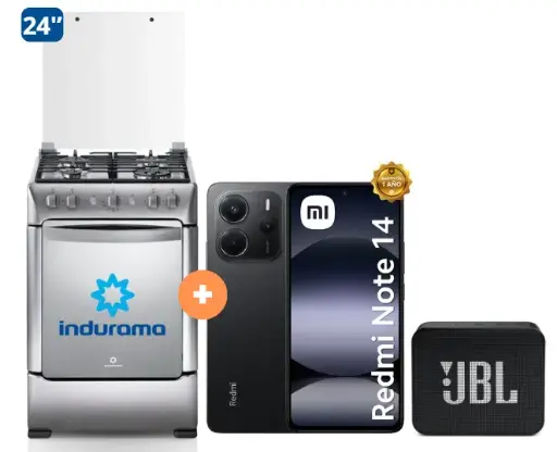 COCINA INDURAMA 24" 4 HORNILLAS GRANADA CON CONEXIÓN + CELULAR REDMI NOTE 14   6.67"  6GB RAM 256GB Negro + PARLANTE JBL GO BLUETOOTH NEGRO - 4506401- 3