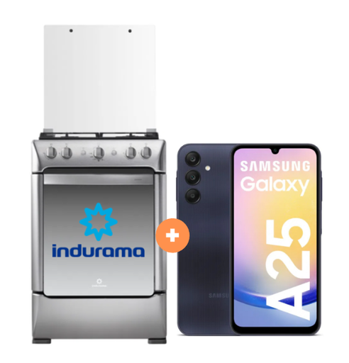 COCINA INDURAMA 24" 4 HORNILLAS GRANADA CON CONEXIÓN + Celular Samsung Galaxy A25 128 GB 6GB Ram Negro - 4506401-2 