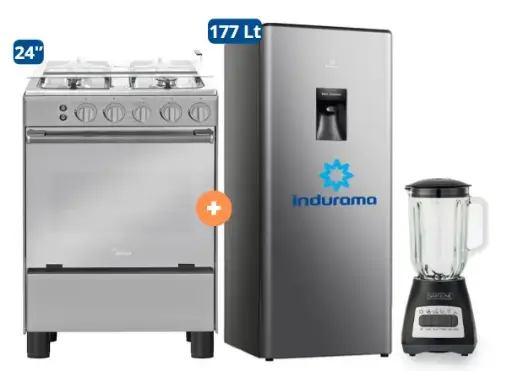 COCINA MIDEA 24" 4 HORNILLAS MGS24 SILVER CUBIERTA INOX CON INSTALACIÓN +  REFRIGERADORA INDURAMA  177 Lt RI-289D Croma+ LICUADORA WHITELINE 1.5 LTS 400W VASO VIDRIO - 4507184 - 5