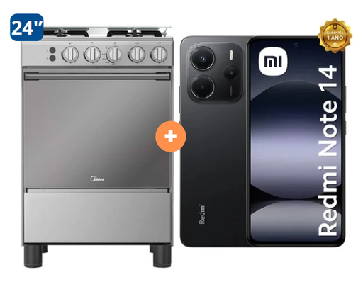 COCINA MIDEA 24" MGS24 4 HORNILLAS HIERRO CON CONEXIÓN + CELULAR REDMI NOTE 14 NEGRO 8GB RAM 256GB - 4507184-8 
