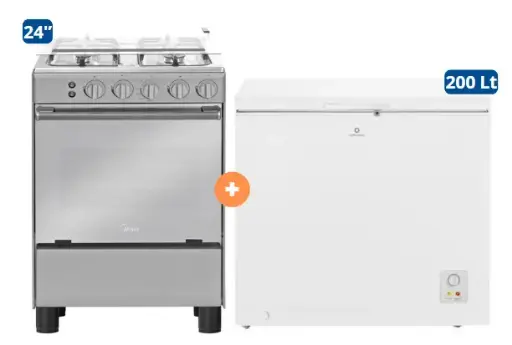 COCINA MIDEA 24" MGS24 4 HORNILLAS HIERRO CON CONEXIÓN GRATIS + CONGELADORA INDURAMA 200Lts, CI-220BL Blanco - 4507184-11