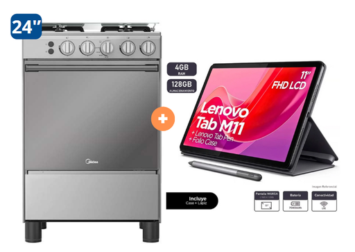 COCINA MIDEA 24" MGS24 4 HORNILLAS HIERRO CON CONEXIÓN GRATIS + Tablet Lenovo TB330FU Tab M11 11" WUXGA (1920x1200) IPS 400nits,90HZ WIFI 4GB 128GB Lapiz y Funda - 4507185-3