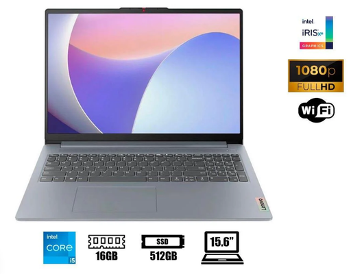 LENOVO IDEAPAD SLIM 3 15IRU8 Intel® Core™ i5 1335U (10N/12SUB) hasta 4,60 GHz 16G SOLDERED 512GB SSD 15.6"FHD WIFI6 Windows 11 COLOR ARCTIC GREY.