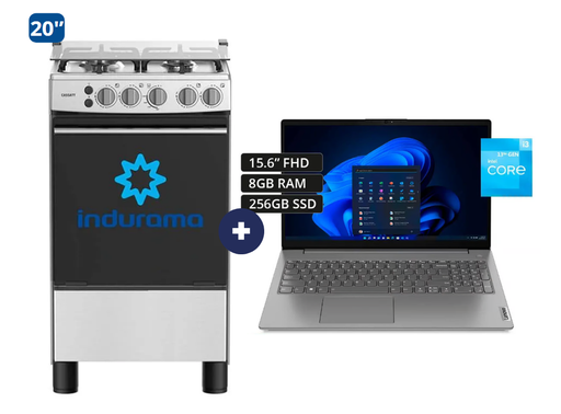 COCINA INDURAMA 20" 4 HORNILLAS CASSAT + CONEXIÓN +  LAPTOP LENOVO V15 G4 IRU, 15.6"Intel® Core™ i3 1315U, 8GB, 256GB SSD, WINDOWS 11, IRON GREY /WIFI6 - CO691