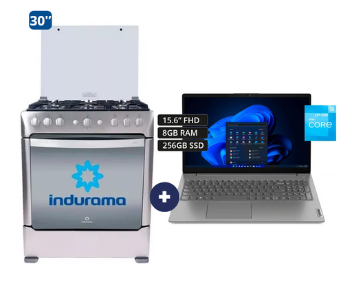 COCINA INDURAMA 30" 6 HORNILLAS PARMA +   LAPTOP LENOVO V15 G4 IRU, 15.6"Intel® Core™ i3 1315U, 8GB, 256GB SSD, , WINDOWS 11, IRON GREY /WIFI6 - CO693