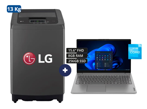 LAVADORA 13 KG Carga superior Smart Inverter Middle Black WT13BPBK Mod 2024 + LAPTOP LENOVO V15 G4 IRU, 15.6"Intel® Core™ i3 1315U, 8GB, 256GB SSD, , WINDOWS 11, IRON GREY /WIFI6. - CO697