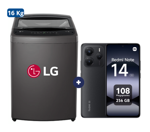 LAVADORA 16 KG Carga superior Smart Inverter Middle Black WT16BVTB Mod 2024 +Celular Redmi Note 14  6.67"  8GB RAM 256GB midnigth black (combo) - CO700