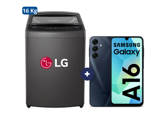 LAVADORA 16 KG Carga superior Smart Inverter Middle Black WT16BVTB Mod 2024 + Celular Samsung Galaxy A16 6.5"  4GB RAM 128GB Negro (combo) - CO701
