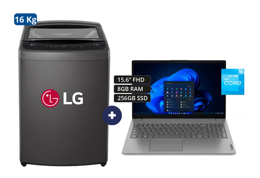 LAVADORA 16 KG Carga superior Smart Inverter Middle Black WT16BVTB Mod 2024 +  LAPTOP LENOVO V15 G4 IRU, 15.6"Intel® Core™ i3 1315U, 8GB, 256GB SSD, , WINDOWS 11, IRON GREY /WIFI6 - CO702