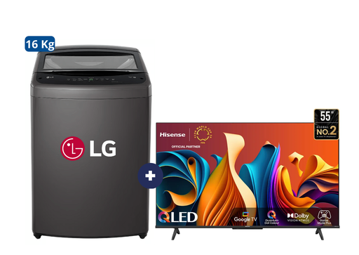 LAVADORA 16 KG Carga superior Smart Inverter Middle Black WT16BVTB Mod 2024 +  Televisor HISENSE 55" UHD 4K Smart 55Q6N google tv - CO703
