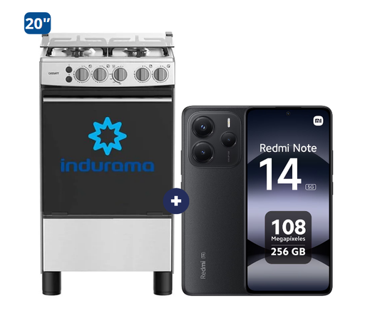 COCINA INDURAMA 20" 4 HORNILLAS CASSAT + CONEXIÓN +Celular Redmi Note 14  6.67"  8GB 256GB  black (COMBO) - CO704