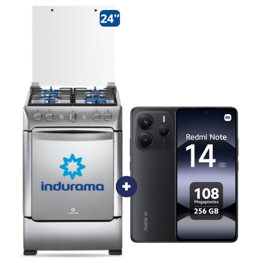 COCINA INDURAMA 24" 4 HORNILLAS GRANADA  con Instalación +  Celular Redmi Note 14  6.67"  8GB 256GB  black (COMBO) - CO705