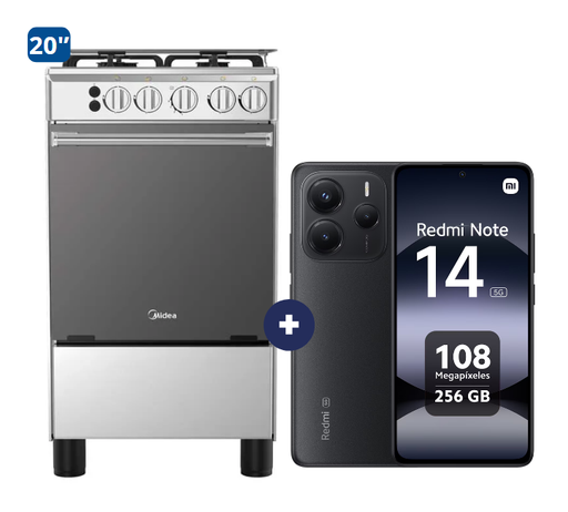COCINA MIDEA 20"  MGS20 4 HORNILLAS HIERRO+ CONEXIÓN + Celular Redmi Note 14  6.67"  8GB 256GB  black (COMBO) - CO707