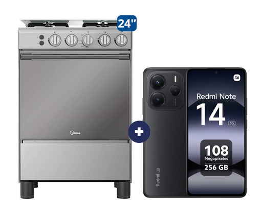 COCINA MIDEA 24" MGS24 4 HORNILLAS HIERRO+ CONEXIÓN + Celular Redmi Note 14  6.67"  8GB 256GB  black (COMBO) - CO708