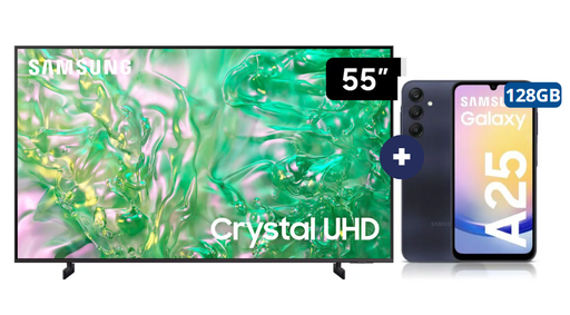 Televisor Samsung Led 55" Smart TV  55DU8000 + Celular Samsung Galaxy A25 128GB 6GB RAM Negro (COMBO) - CO718