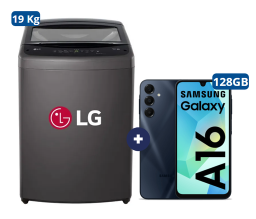 LAVADORA 19 KG Carga superior Smart Inverter Middle Black WT19BVTB Mod 2024 + Celular Samsung Galaxy A16 6.5"  4GB RAM 128GB Negro (combo) - CO722