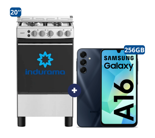 COCINA INDURAMA 20" 4 HORNILLAS CASSAT + CONEXIÓN + Celular Samsung Galaxy A16 Negro de 256 GB 8 GB RAM - CO724
